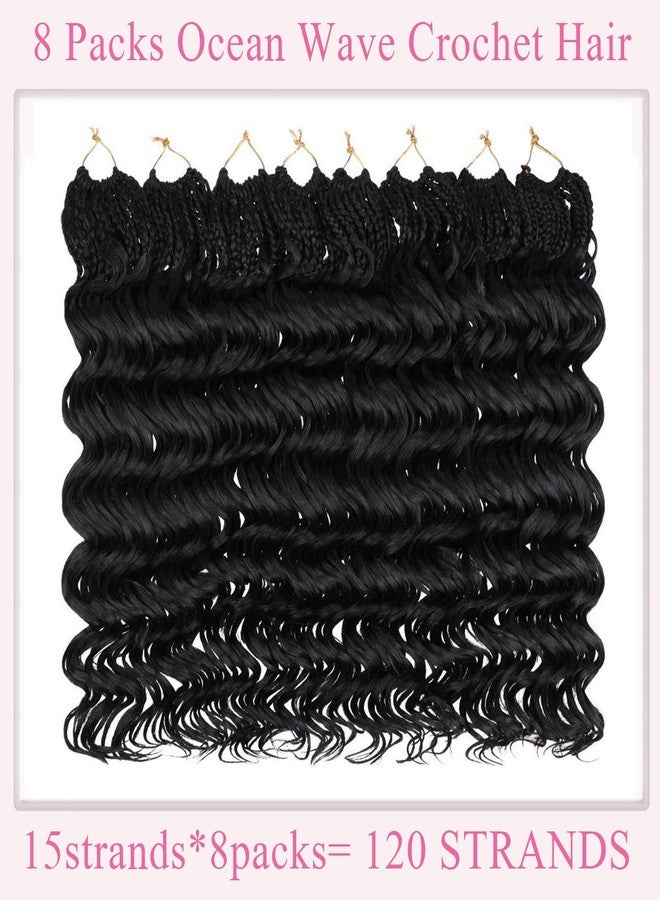 ZRQ 8 Packs Pre Looped Ocean Wave Crochet Hair 18 Inch Synthetic Braids Black Deep Wave Curly Boho Hair for Braiding Crochet Extensions Hair for Women 1B - Image 2